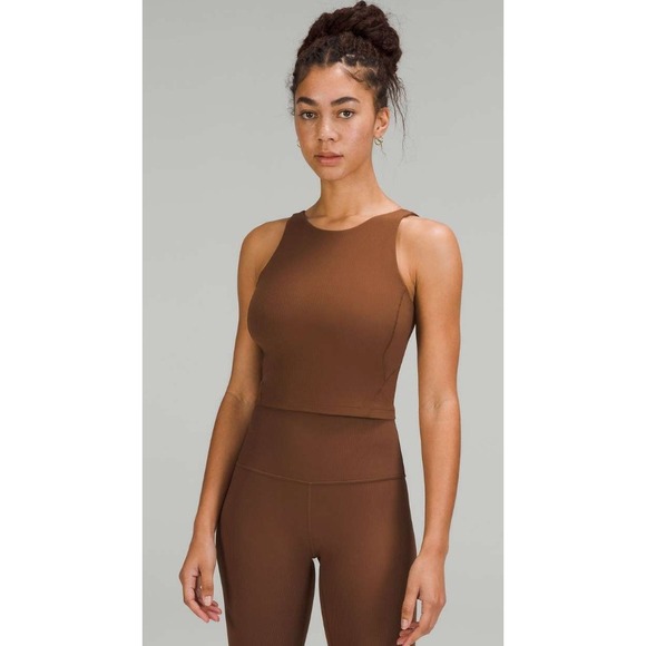 Lululemon Align Ribbed High-Neck Tank Top Size 2 Roasted Brown Nulu Cropped - Picture 1 of 11